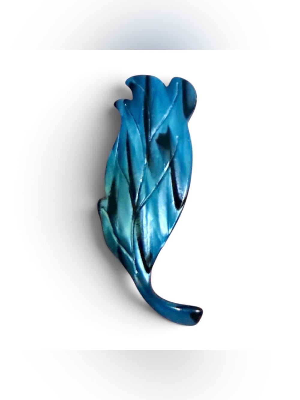 Vintage French Leaf Barrette in Pearlescant Blue, Deadstock ,2.5” Long Hair Clip